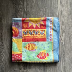 Tropical Escape Beach Towel Fish Sun Seashells Sailboat 30.5"X60”Cotton